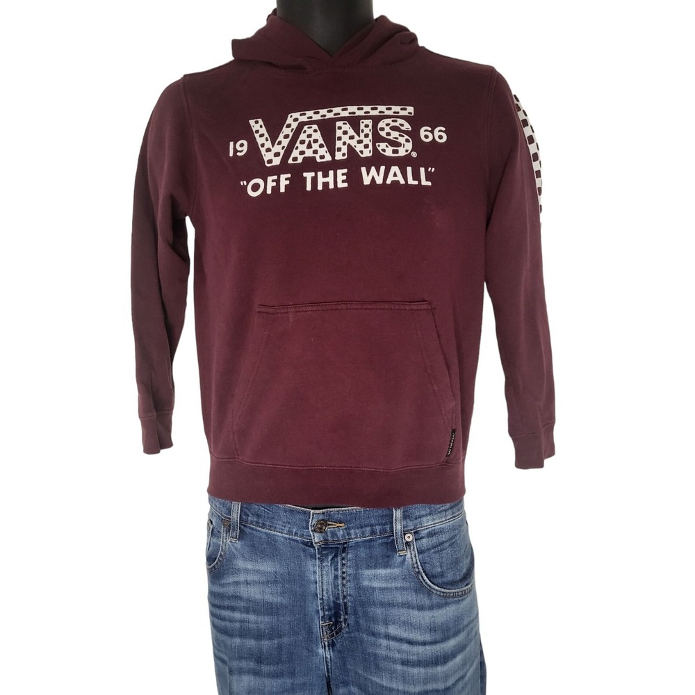 Vans Pullover Hoodie Sz S Unisex Maroon Off The Wall Skater Streetwear‎ Pocket